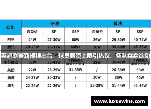 英超联赛新规程出台：球员薪资上限引热议，各队蠢蠢欲动