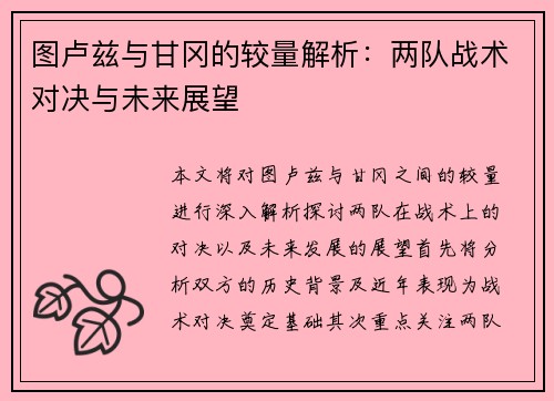 图卢兹与甘冈的较量解析：两队战术对决与未来展望